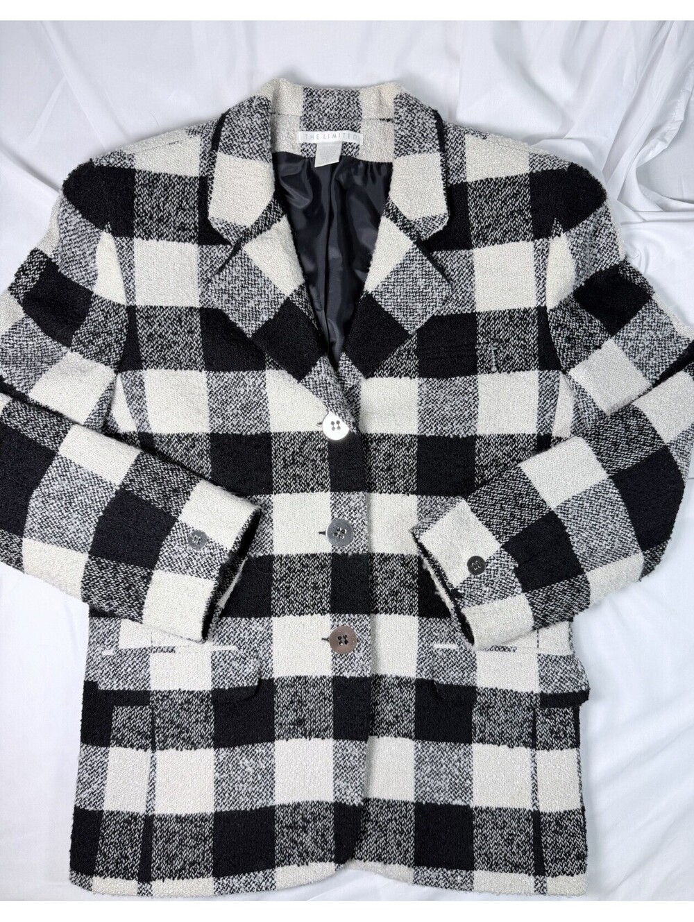 VTG The Limited Black/Cream Buffalo Plaid Jacket Medium 40” Chest